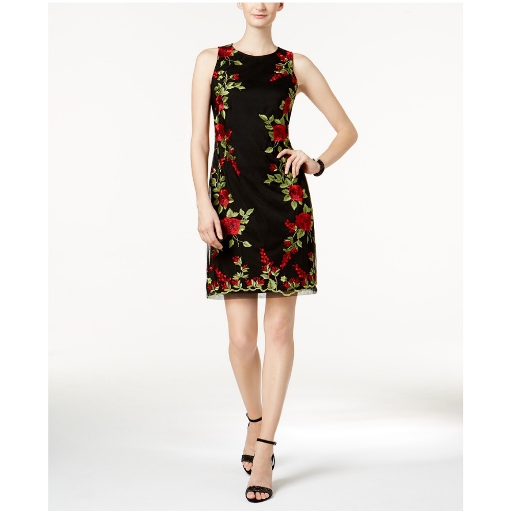 Donna Ricco Floral Embroidered Mesh Dress